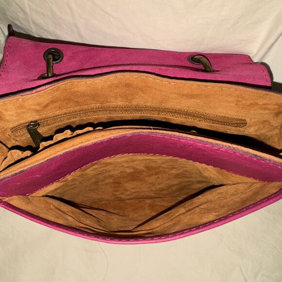 PATRICIA NASH - Karisa Raspberry Dark Pink Leather Flap Crossbody Purse - Picture 11 of 12